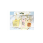 Nuxe Huile Prodigieuse zestaw: suchy olejek, 50 ml + woda micelarna 3 w 1, 50 ml + suchy olejek z drobinkami, 10 ml