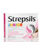 Strepsils Junior pastylki na stany zapalne jamy ustnej i gardła, bez cukru o smaku truskawkowym, 24 szt.