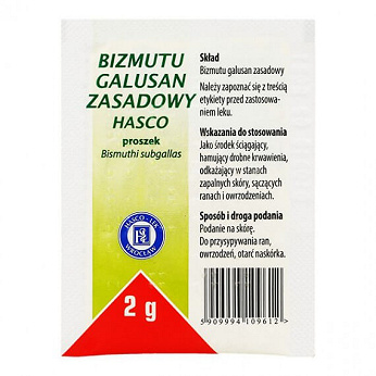 Bizmutu galusan zasadowy Hasco, preparat odkażający w stanach zapalnych skóry, 2 g