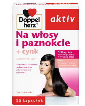 Doppelherz aktiv na włosy i paznokcie, kapsułki z cynkiem na zdrowe włosy i paznokcie, 30 szt.
