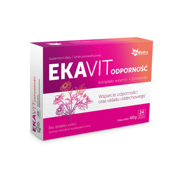 Ekavit Odporność,  kompleks witamin + Echinacea, 24 pastylki do ssania o smaku pomarańczowym