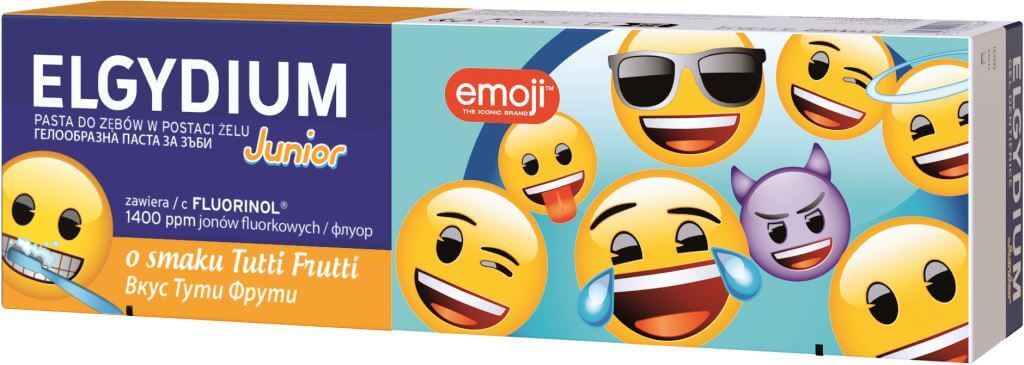 Elgydium Emoji Junior, pasta do zębów dla dzieci o smaku tutti frutti, 50 ml