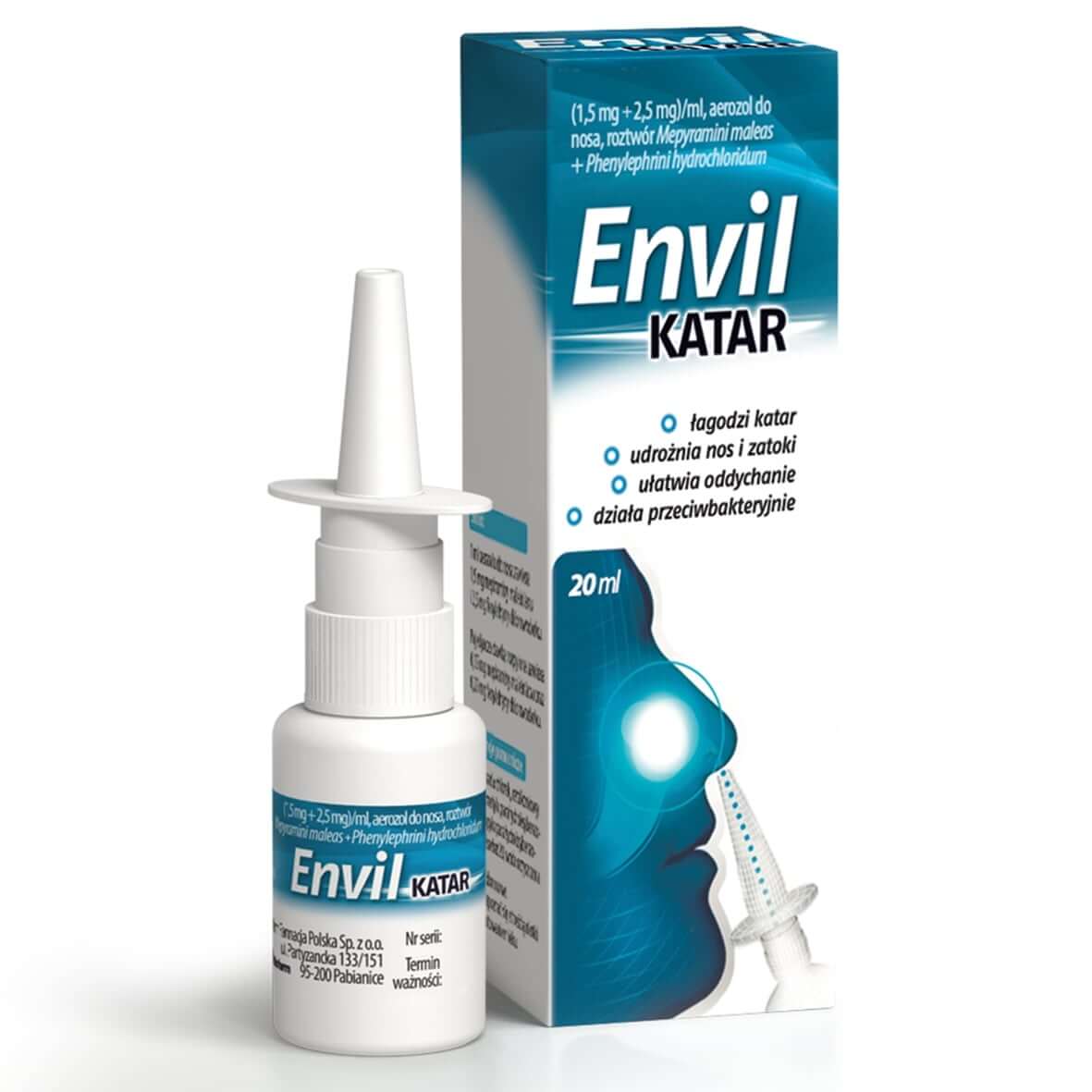 Envil katar , aerozol udrażniający nos, łagodzący katar, ułatwiający oddychanie, 20 ml