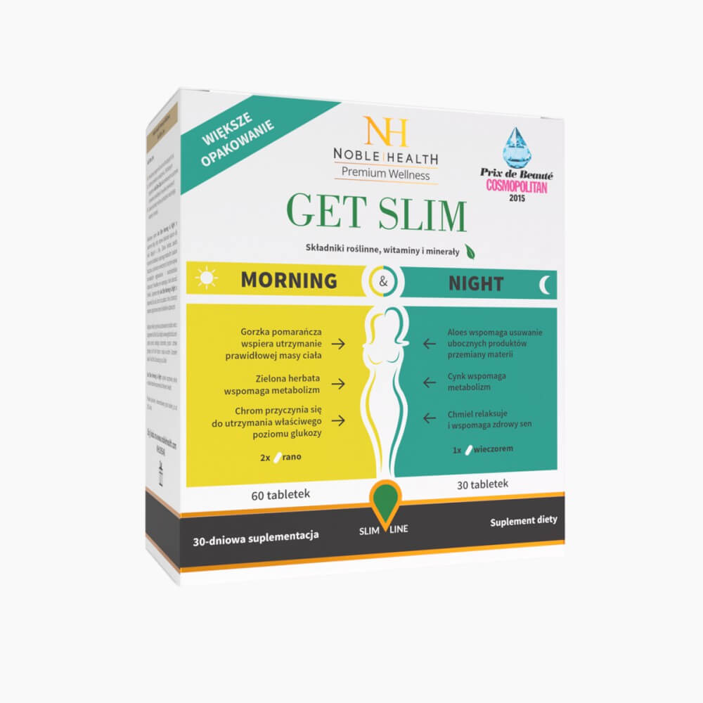 Get Slim Morning & Night, tabletki ze składnikami przyspieszającymi metabolizm i wspomagającymi utrzymanie wagi, 90 szt.