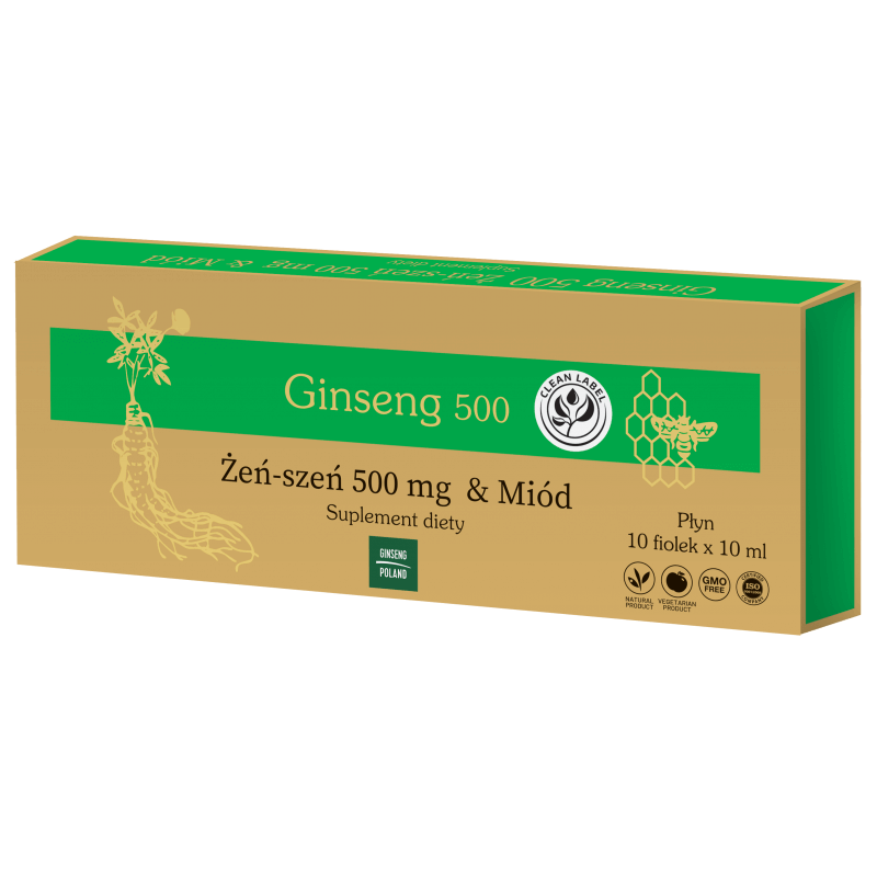 Ginseng 500 Żeń-szeń & Miód  płyn dla osób dorosłych w okresach osłabionej odporności, 10 x 10 ml