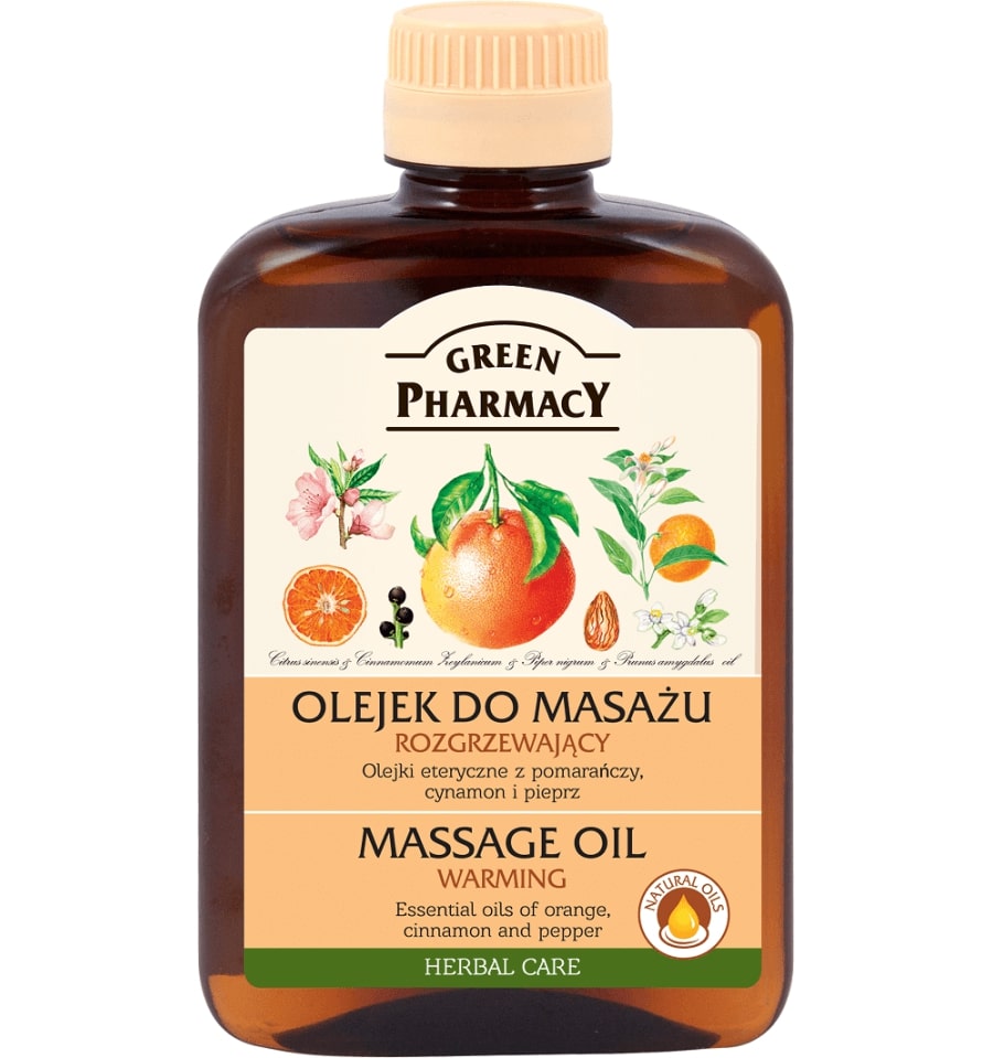 Green Pharmacy, olejek rozgrzewający do masażu z pomarańczą, cynamonem i pieprzem, 200 ml