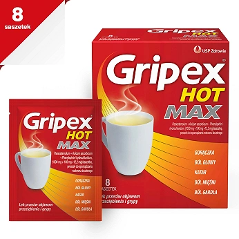 Gripex Hot Max, saszetki z proszkiem przeciw objawom przeziębienia i grypy, 8 szt.