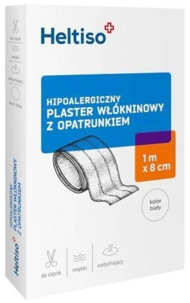 Heltiso Plaster włókninowy, hipoalergiczny z opatrunkiem do cięcia, 1 m x 8 cm, 1 szt.