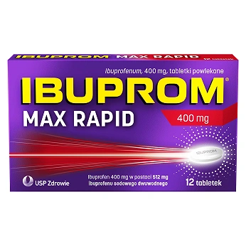 Ibuprom Max Rapid, tabletki przeciwbólowe, przeciwgorączkowe, przeciwzapalne, 12 szt.