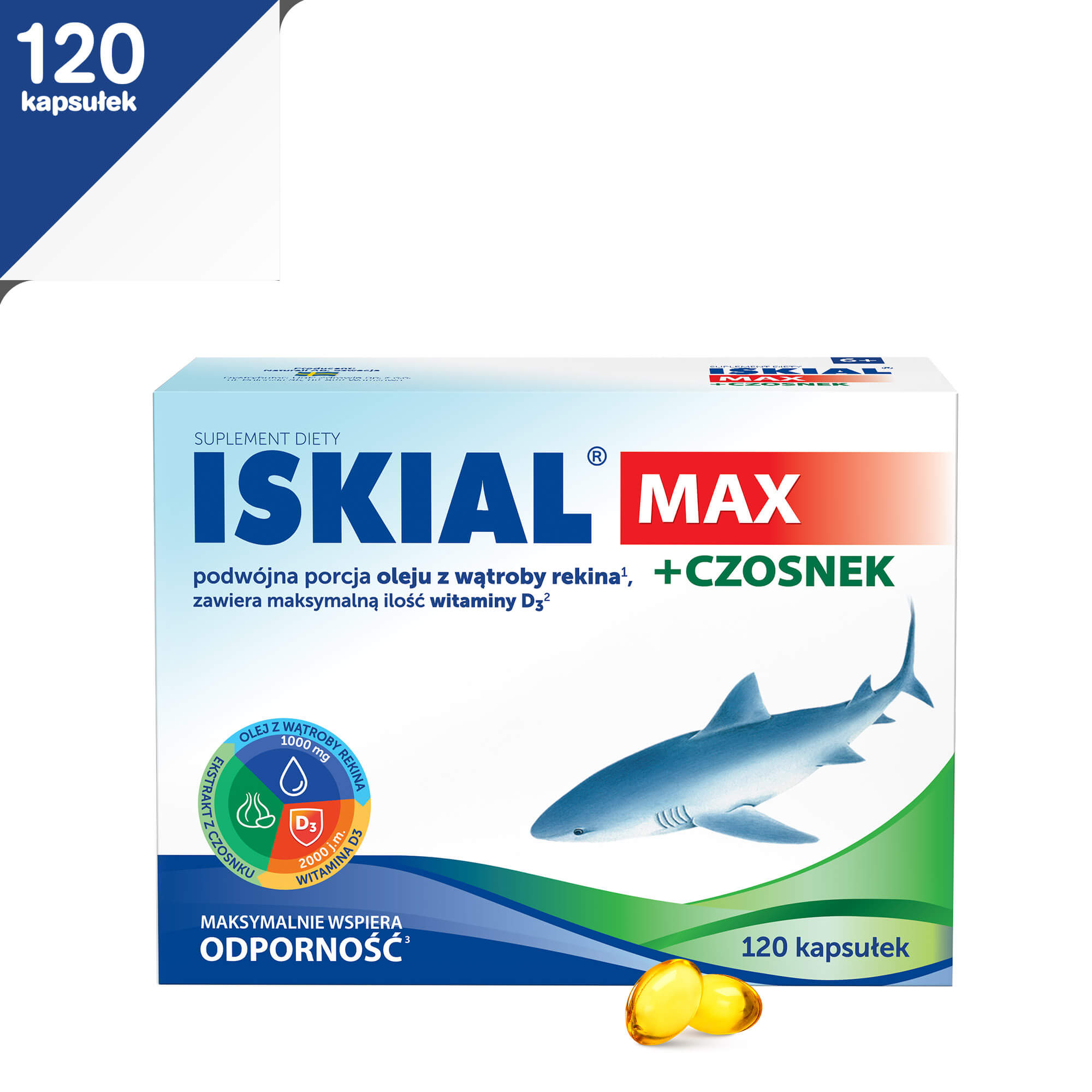 Iskial MAX + Czosnek  kapsułki ze składnikami wspomagającymi odporność i układ oddechowy, 120 szt.