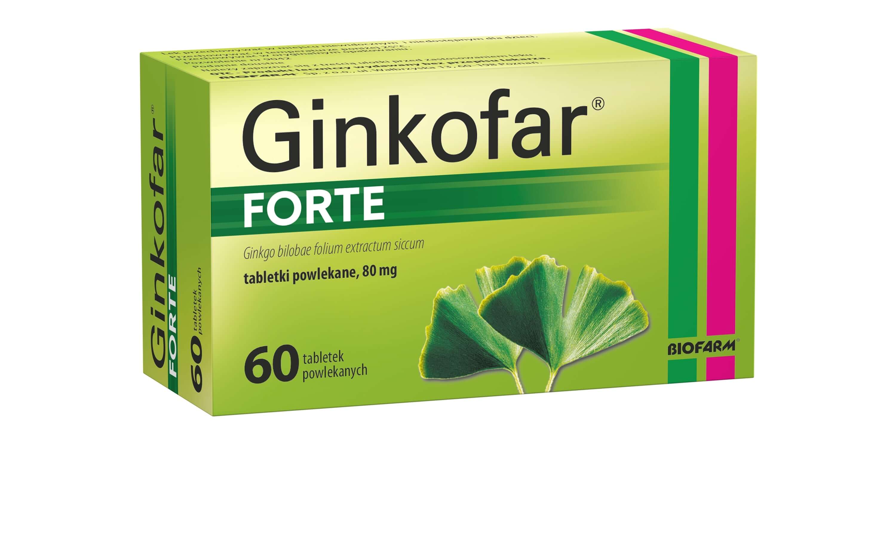 Ginkofar forte , tabletki poprawiające sprawność umysłową, 60 szt.