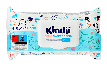 Kindii Pure Water 99% , nawilżane chusteczki dla niemowląt i dzieci, 60 szt.