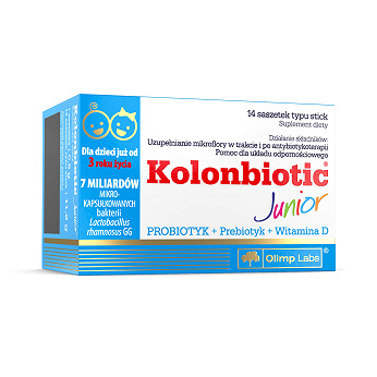 Kolonbiotic Junior, proszek ze składnikami uzupełniającymi mikroflorę bakteryjną dla dzieci, 14 sasz.