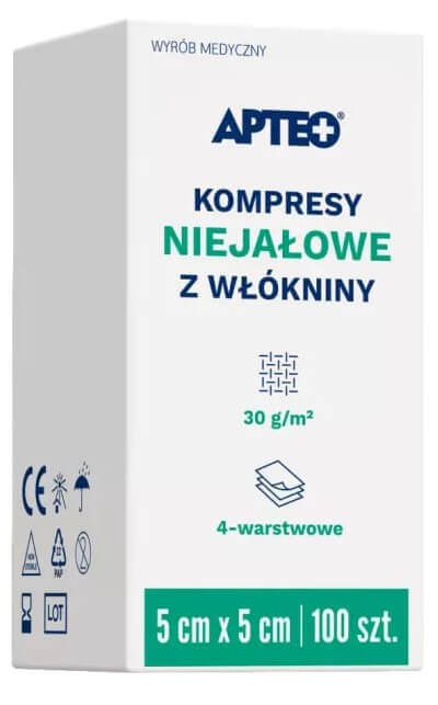Kompresy APTEO CARE, kompresy niejałowe z włókniny 5 x 5 cm, 100 szt.