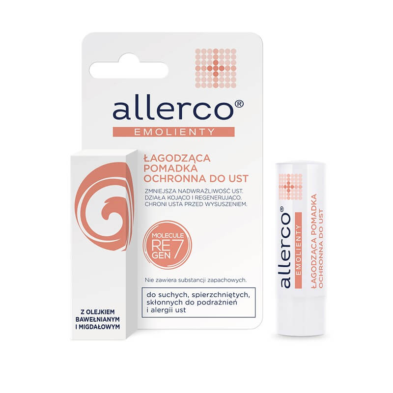 ALLERCO Pomadka ochronna łagodząca do ust z olejkiem bawełnianym i migdałowym, 4,9 g