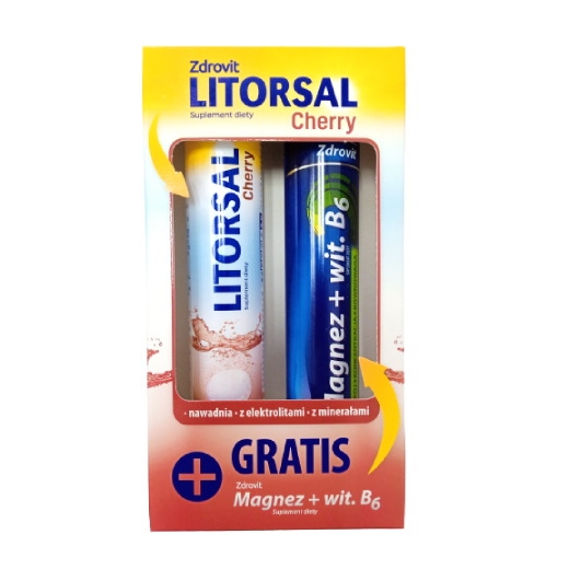Zdrovit Litorsal Cherry 24 tabletki + Magnez z witaminą B6 , 24 tabletki musujące