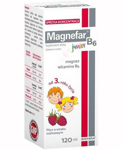 Magnefar B6 Junior, płyn ze składnikami poprawiającymi koncentrację dla dzieci, 120 ml