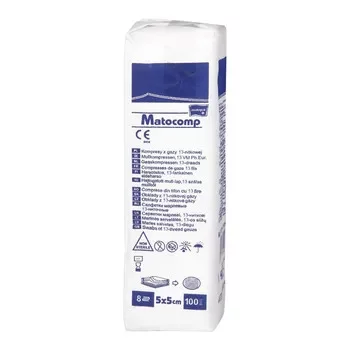 Matocomp Kompresy Gazowe  niejałowe, 13-nitkowe, 8-warstwowe, 5x5cm - 100 szt. 
