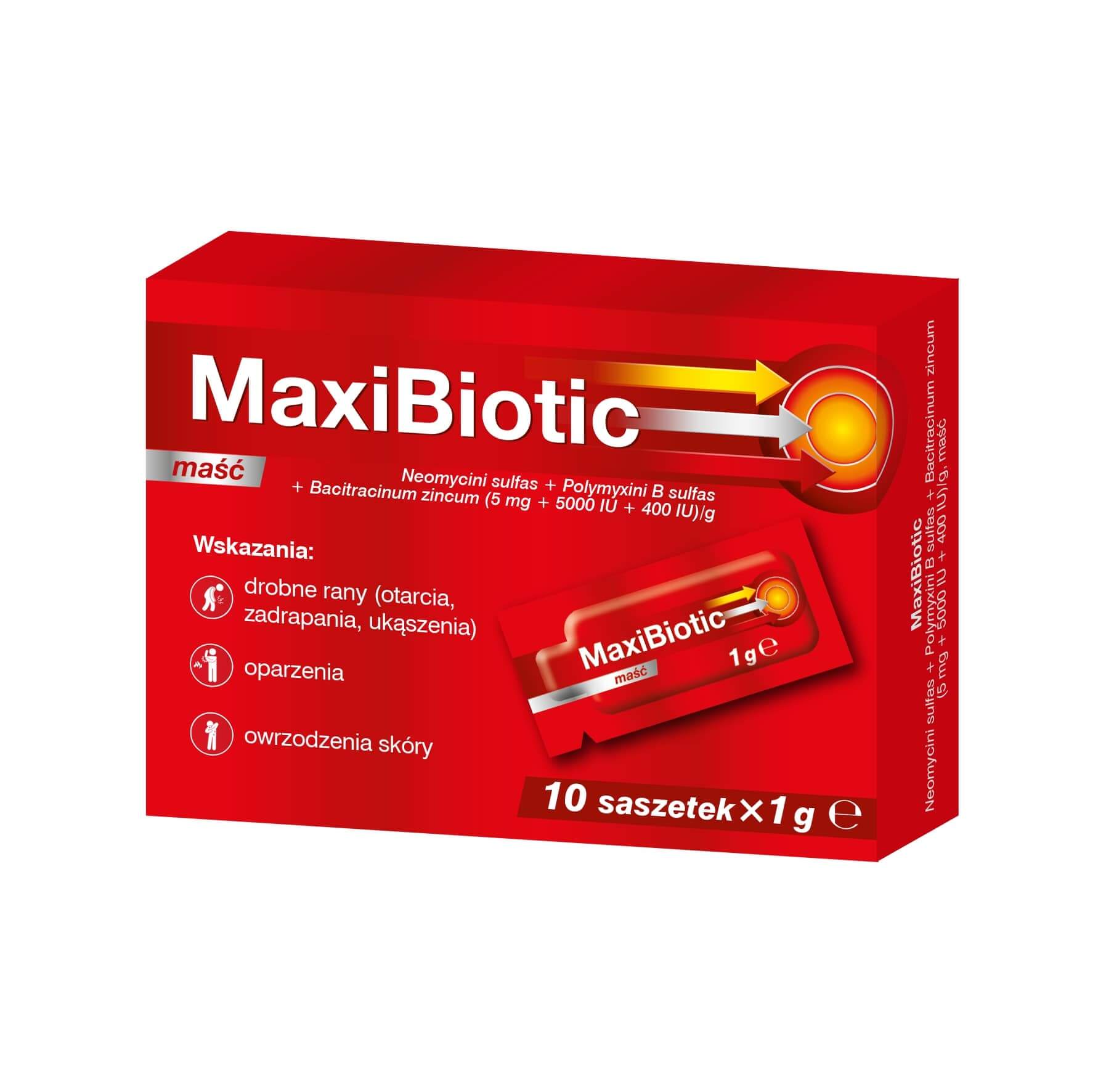 Maxibiotic maść na drobne ranu i otarcia, 10 sasz.