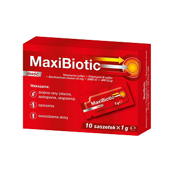 Maxibiotic, maść na drobne ranu i otarcia, 10 sasz.