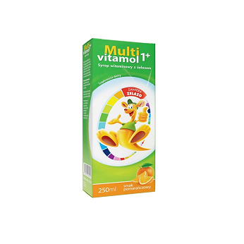 Multivitamol 1+, syrop witaminowy z żelazem o smaku pomarańczowym dla dzieci, 250 ml