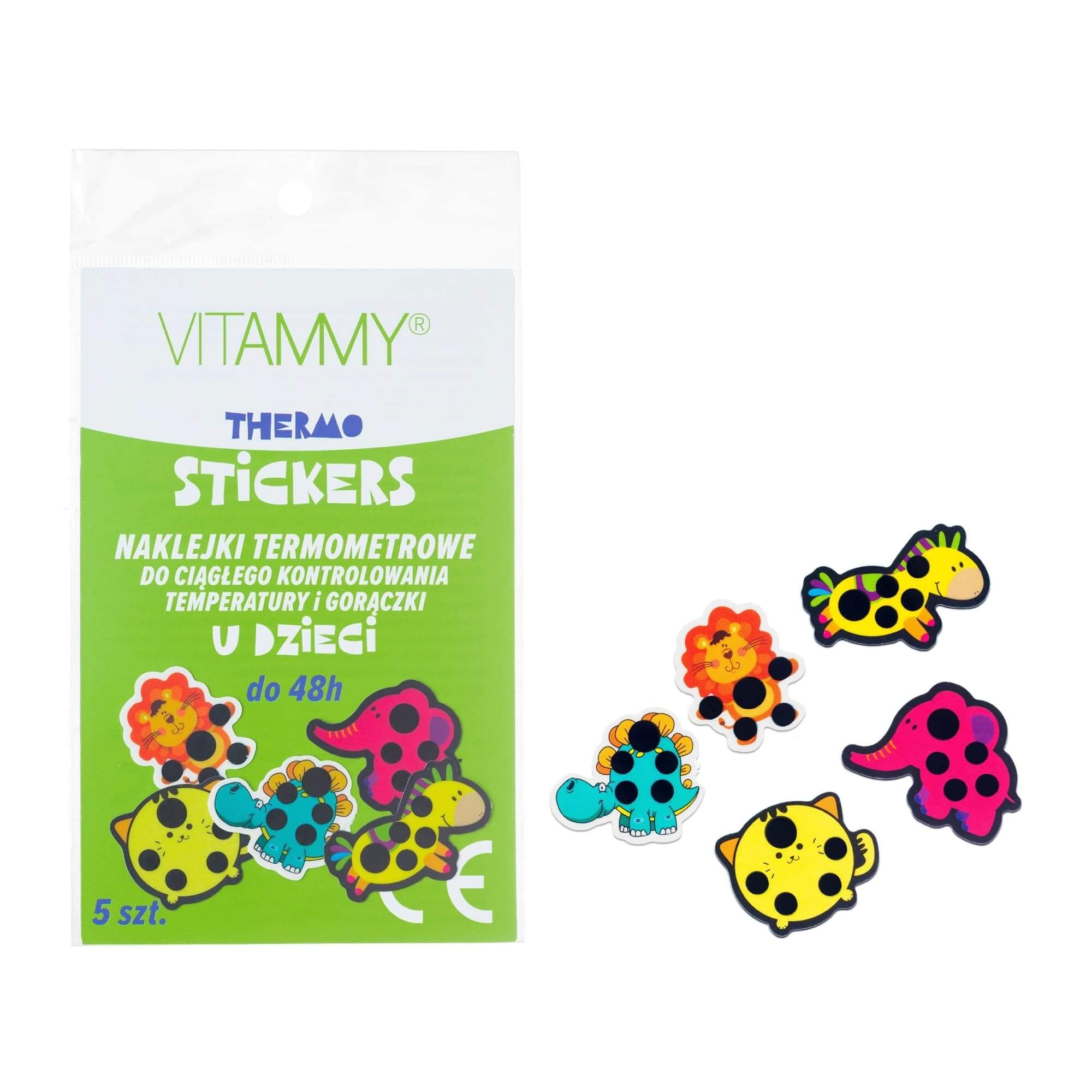 Vitammy Thermo Stickers , naklejki termometrowe do ciągłego monitorowania gorączki i temperatury u dzieci, 5 szt.