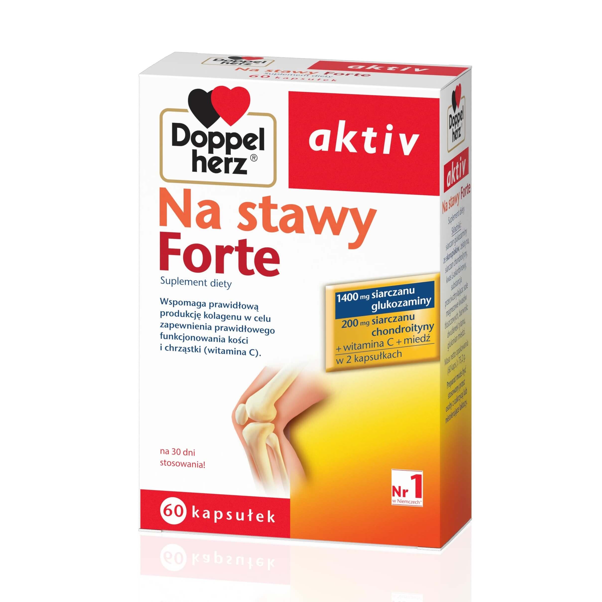Doppelherz aktiv Na stawy Forte  kapsułki ze składnikami wspomagającymi produkcję kolagenu, 60 szt. 