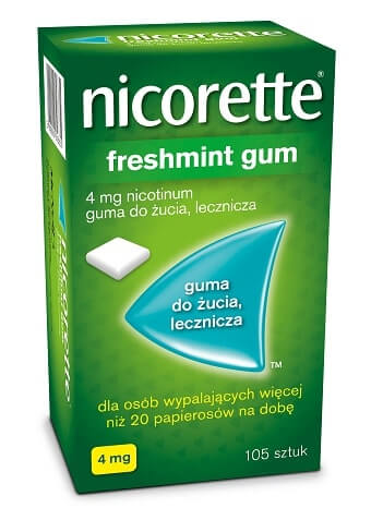 Nicorette FreshMint Gum 4 mg, guma do żucia lecznicza z nikotyną, 105 szt.