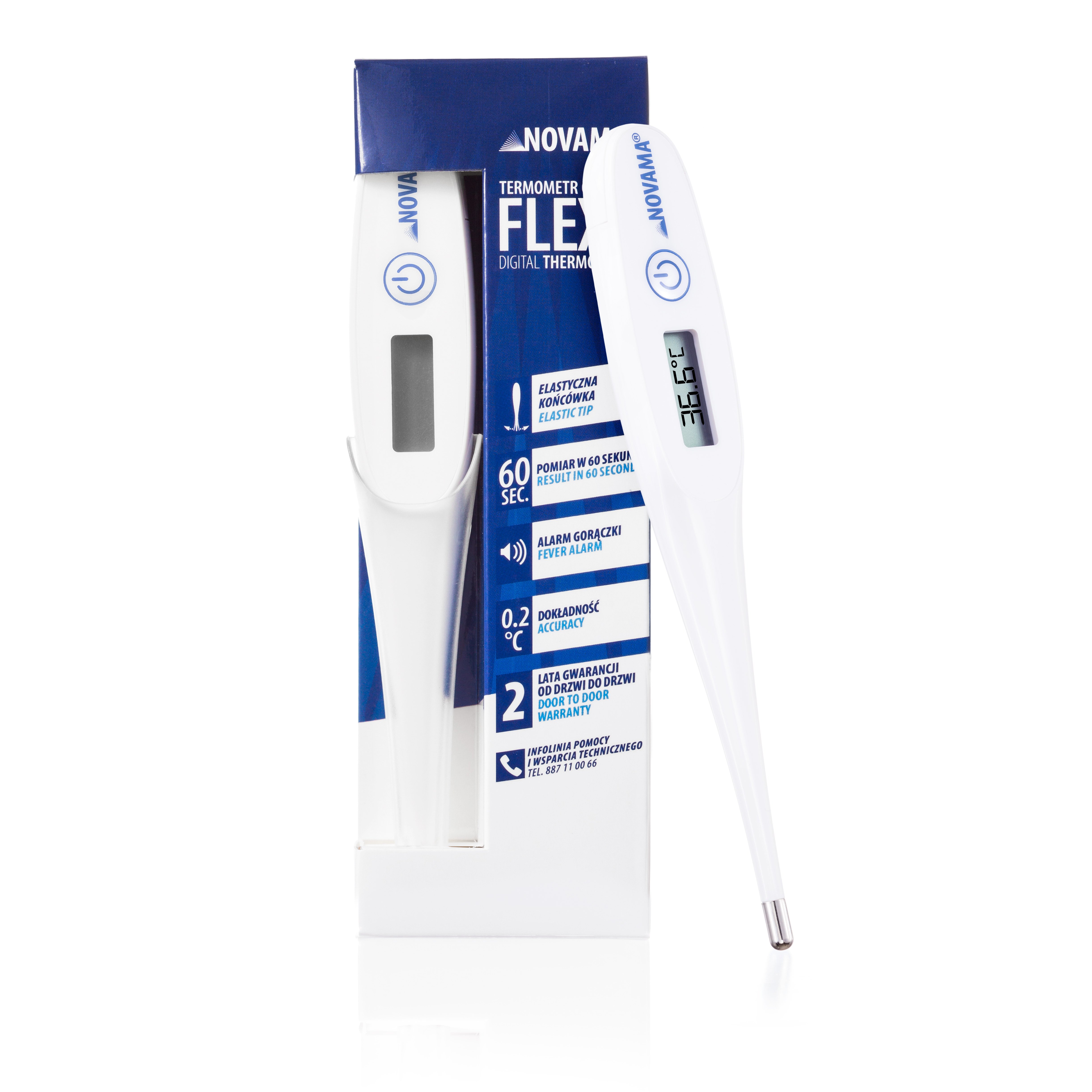 NOVAMA Flexo Termometr Elektroniczny, z bezpieczną elastyczną końcówką, 1 szt.