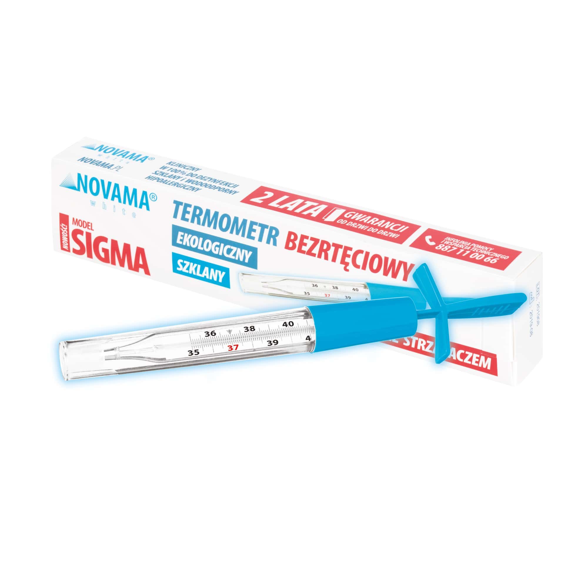 NOVAMA White Sigma Termometr Szklany, bezrtęciowy ze strzepywaczką, 1 szt.