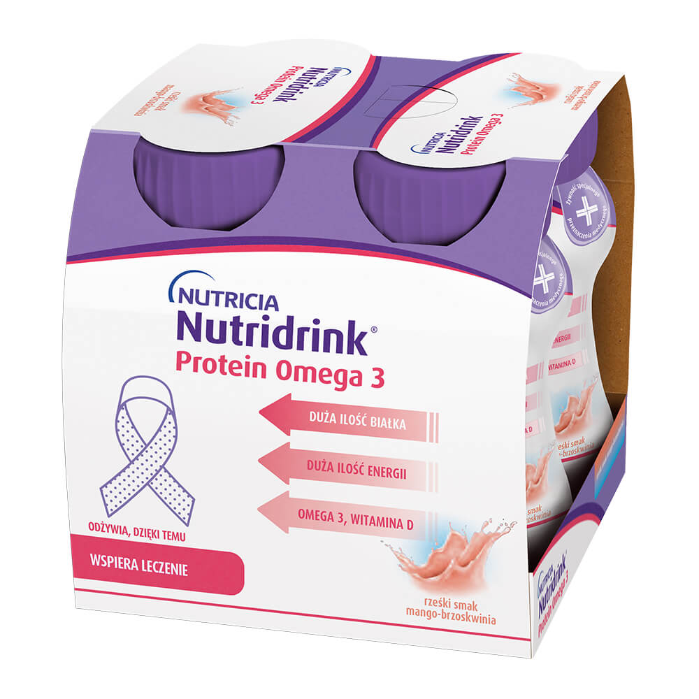 Nutridrink Protein Omega 3, o smaku mango-brzoskwinia, 4 x 125 ml