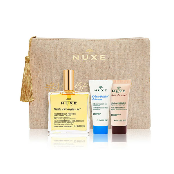 NUXE Instinctive Huile Prodigieuse, Zestaw, olejek do ciała, 50 ml + krem do twarzy, 15 ml + krem do rąk 15 ml