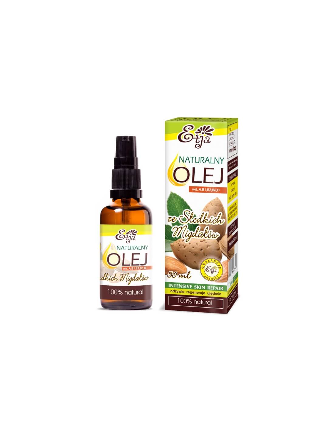 ETJA Olej ze słodkich migdałów  odżywiający, regenerujący, ujędrniający skórę, 50 ml