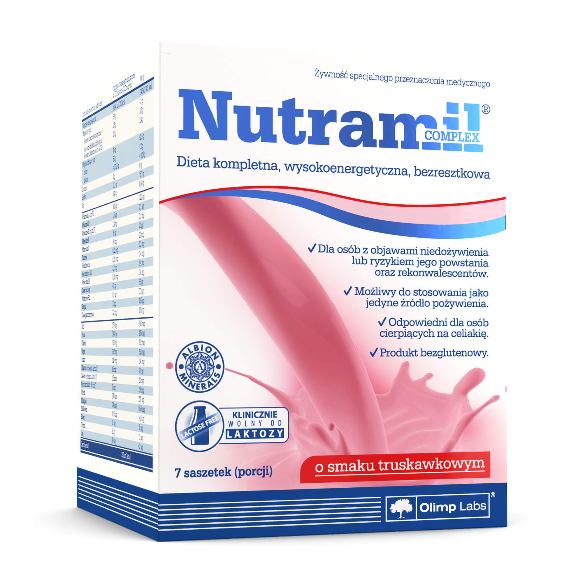 Olimp Nutramil Complex proszek wspomagający apetyt o smaku truskawkowym, 7 sasz.
