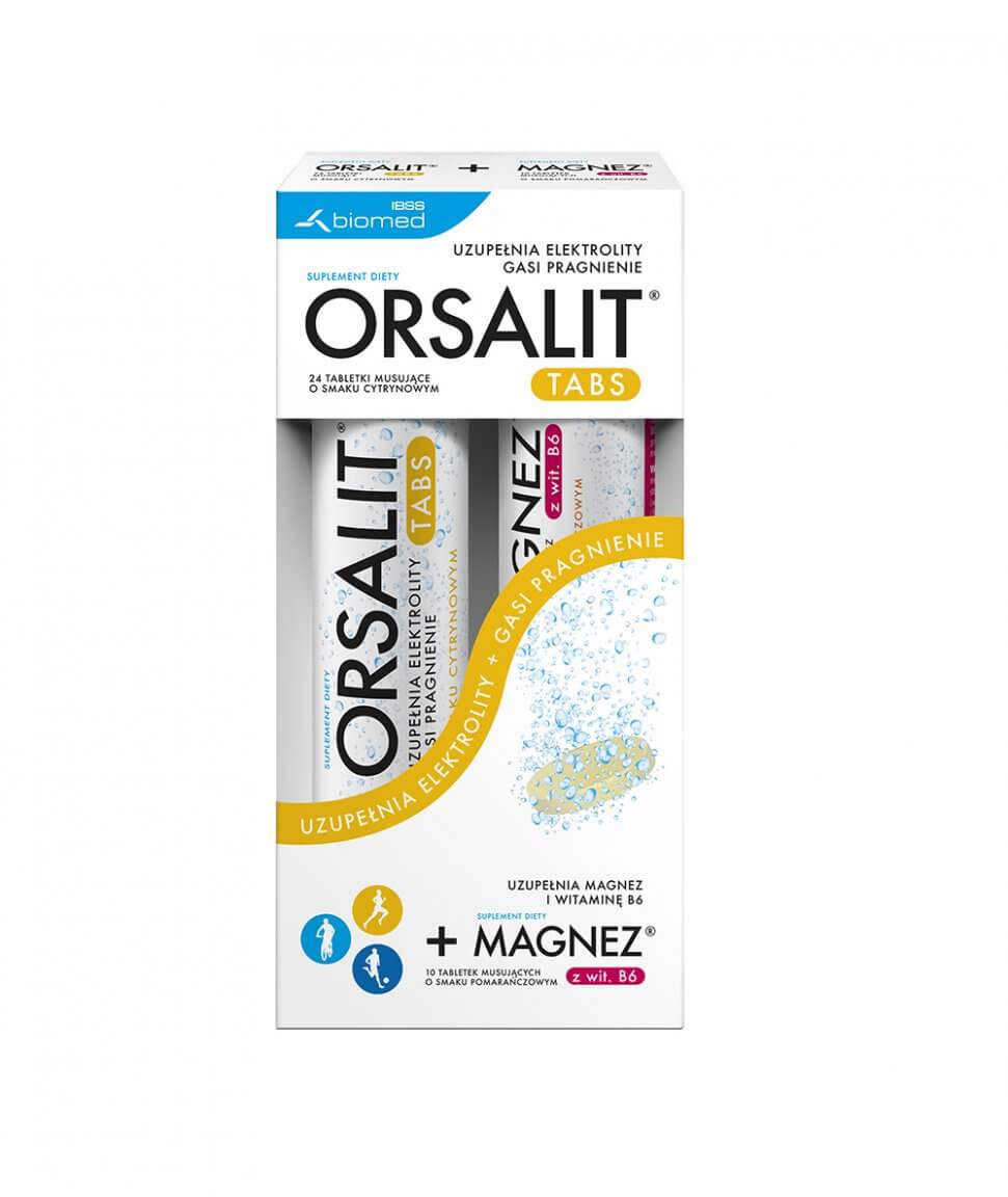 Orsalit tabs + Magnez z wit.B6  tabletki musujące z magnezem i witaminą B6, Orsalit tabs - 24 szt. + Magnez z wit.B6 - 10 szt.