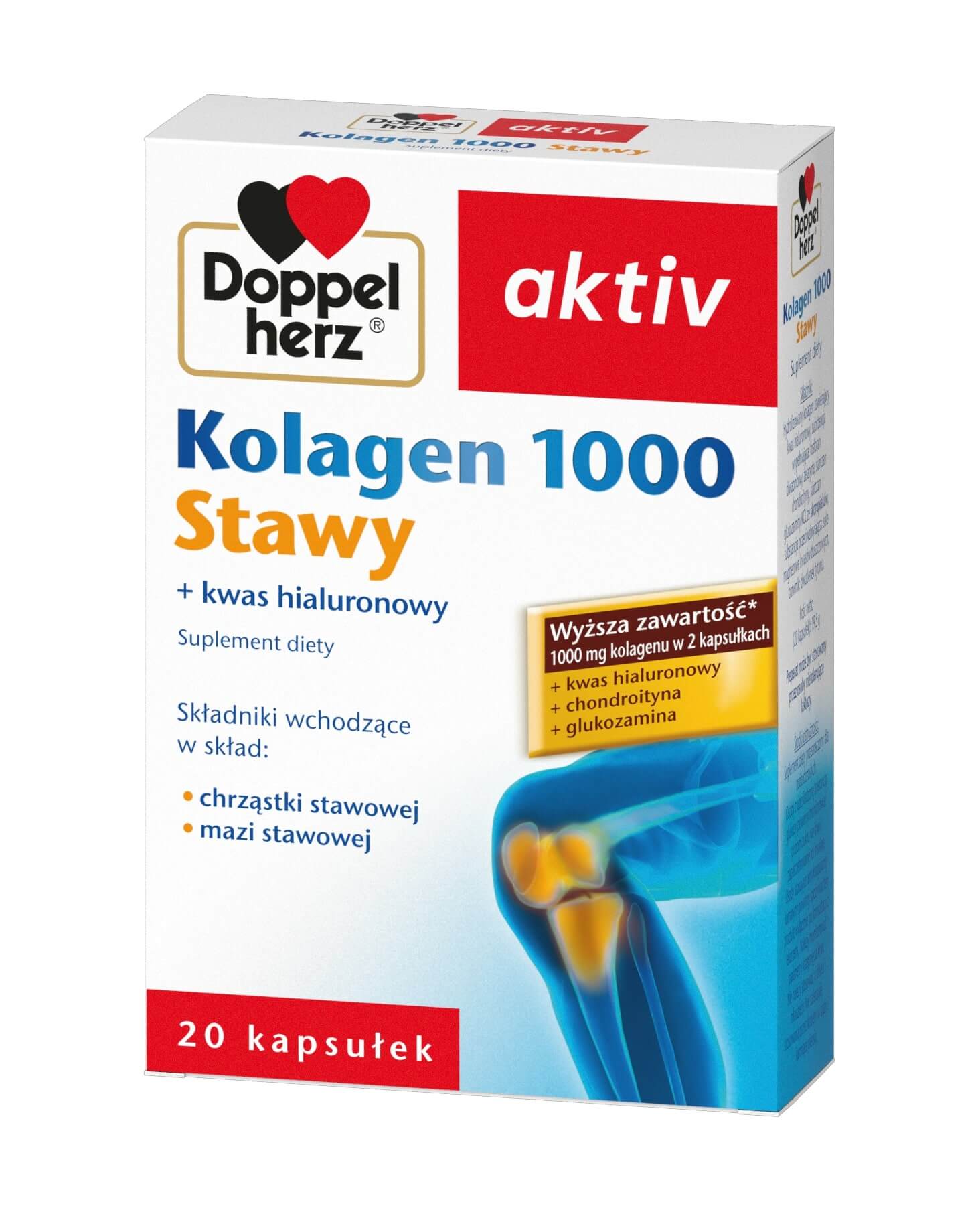 Doppelherz aktiv Kolagen 1000 Stawy kapsułki z kwasem hialuronowym na stawy, 20 szt.   