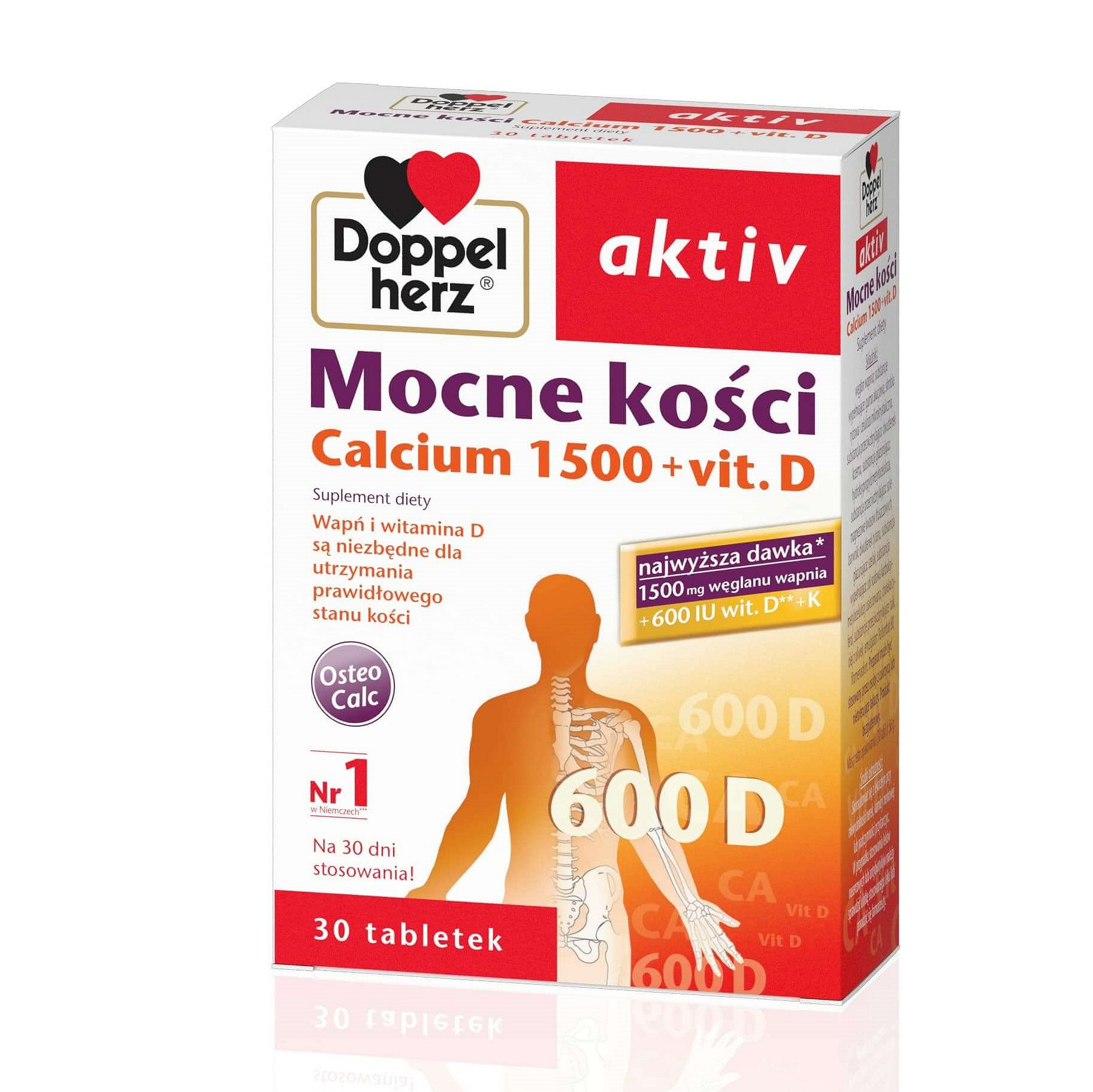 Doppelherz aktiv Mocne kości Calcium 1500+ tabletki z wapniem i witaminą D3, 30 szt.