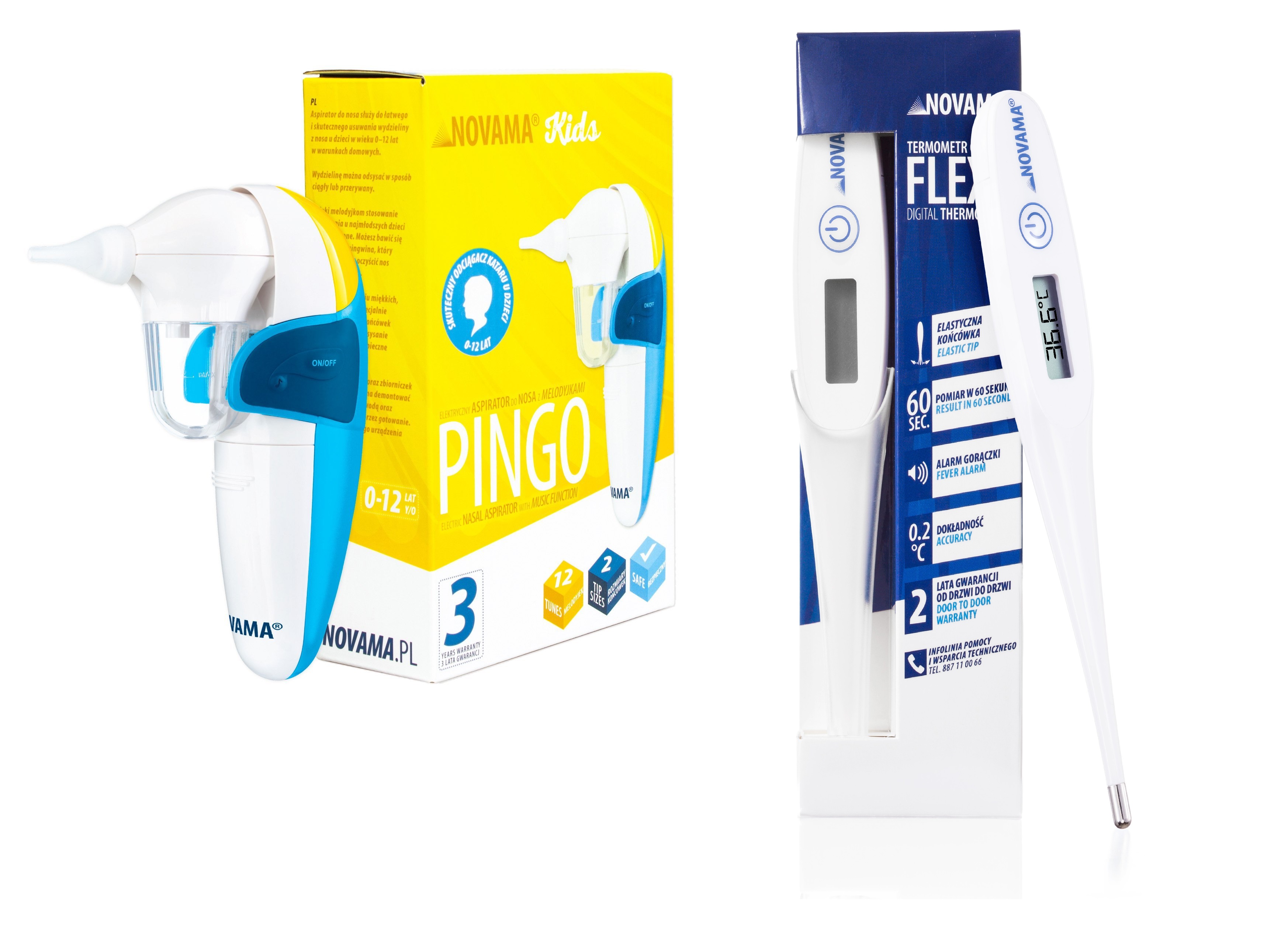 NOVAMA Pingo Aspirator + Flexo Termometr, zestaw: aspirator Pingo – 1 szt. + termometr Flexo – 1 szt.