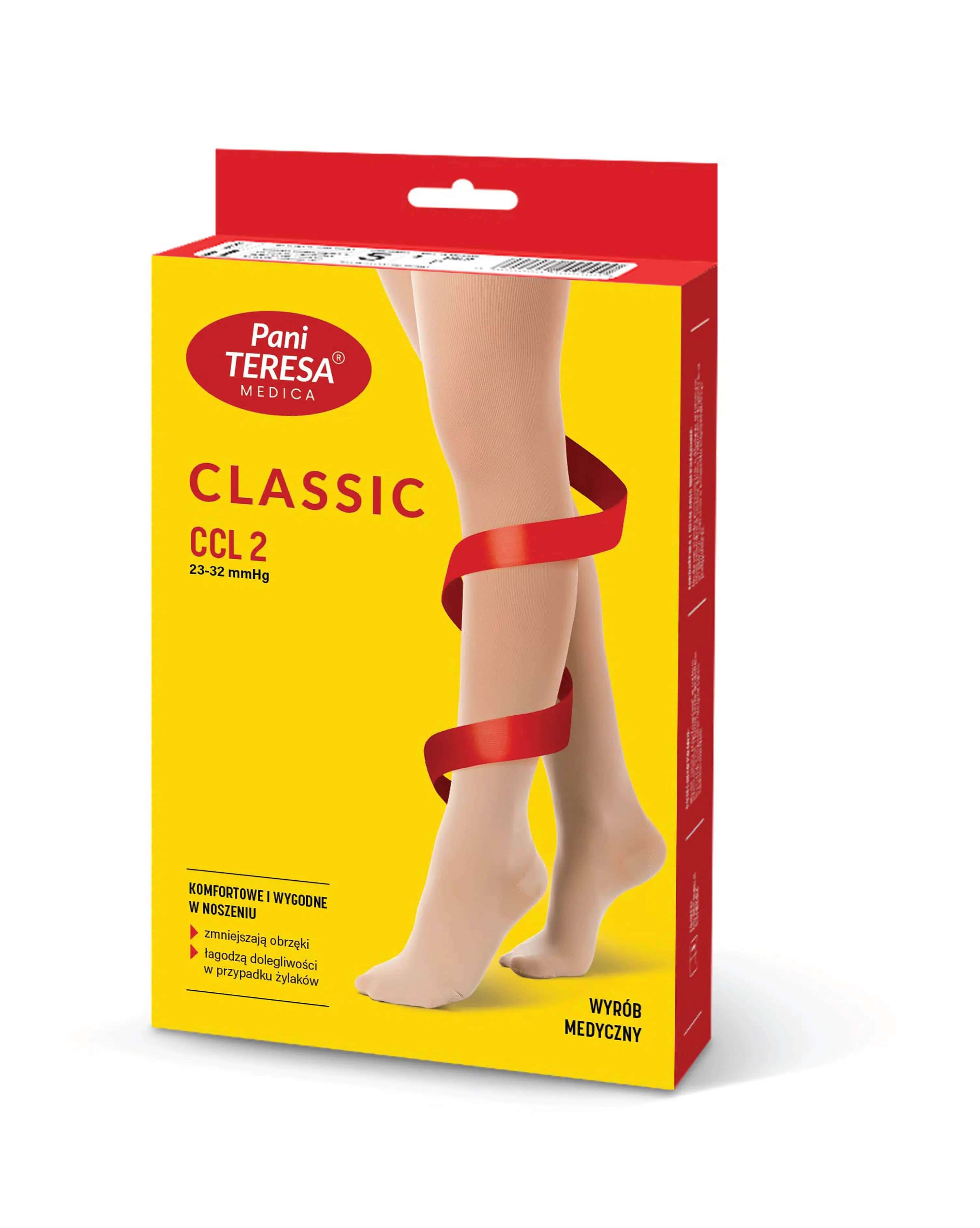 Pani Teresa Classic, podkolanówki uciskowe, CCL 2, kolor beż, rozmiar L, para
