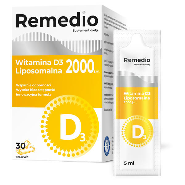 Remedio Witamina D3 Liposomalna, płyn ze składnikami wspierającymi odporność, 30 sasz.