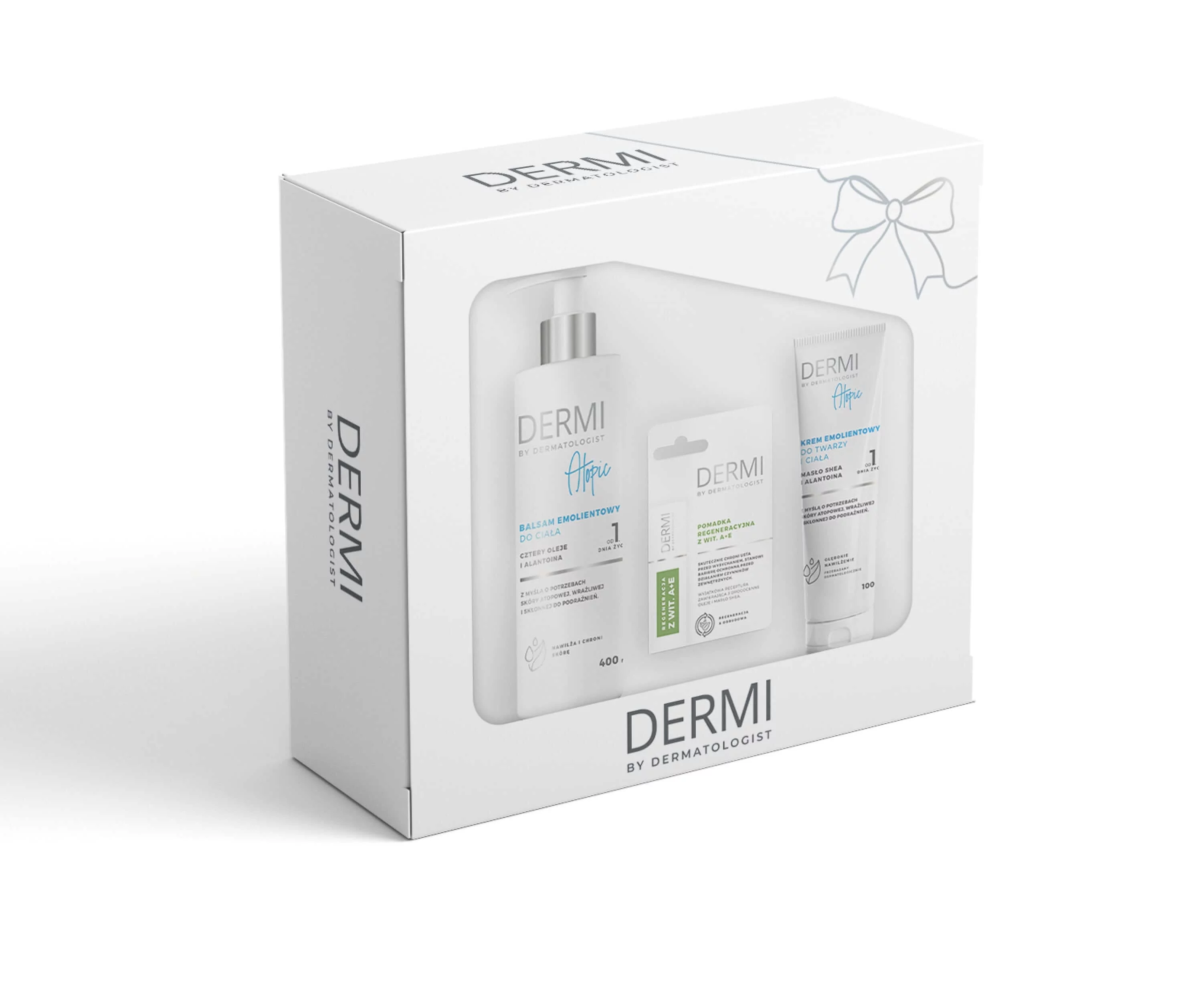 DERMI , balsam do ciała, 400 ml + pomadka, 4,5 g + krem, 100 g