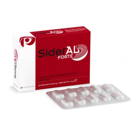 SiderAL Forte, kapsułki ze składnikami uzupełniającymi dietę w żelazo i witaminę C, 20 szt.