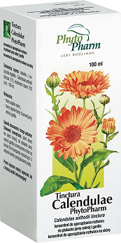 Tinctura Calendulae Phytopharm , preparat na łagodny stany zapalne skór i gardła, 100 ml