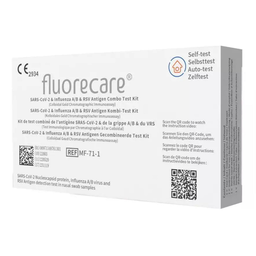 Test FLUORECARE Covid-19 Grypa AB RCV Combo 4w1 test domowy do samokontroli, wymazowy, 1 szt.