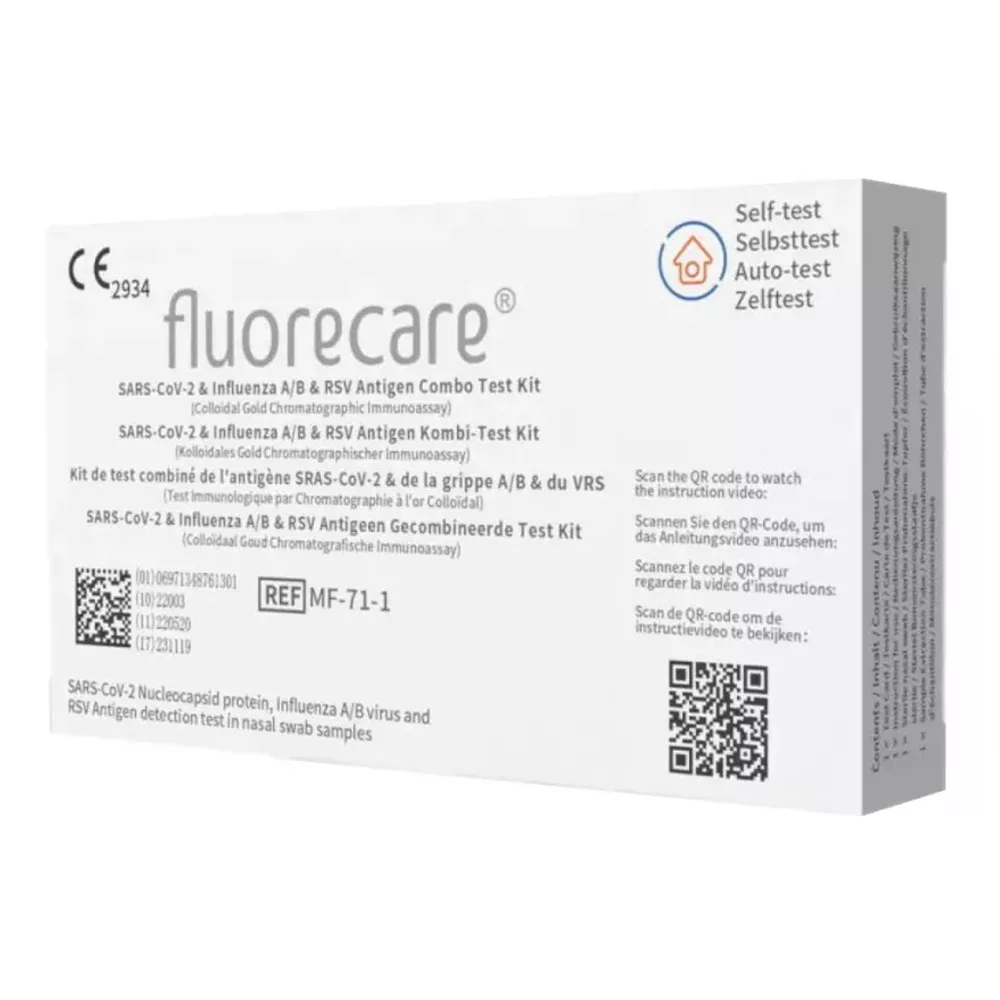 Test FLUORECARE Covid-19 Grypa AB RCV Combo 4w1, test domowy do samokontroli, wymazowy, 1 szt.