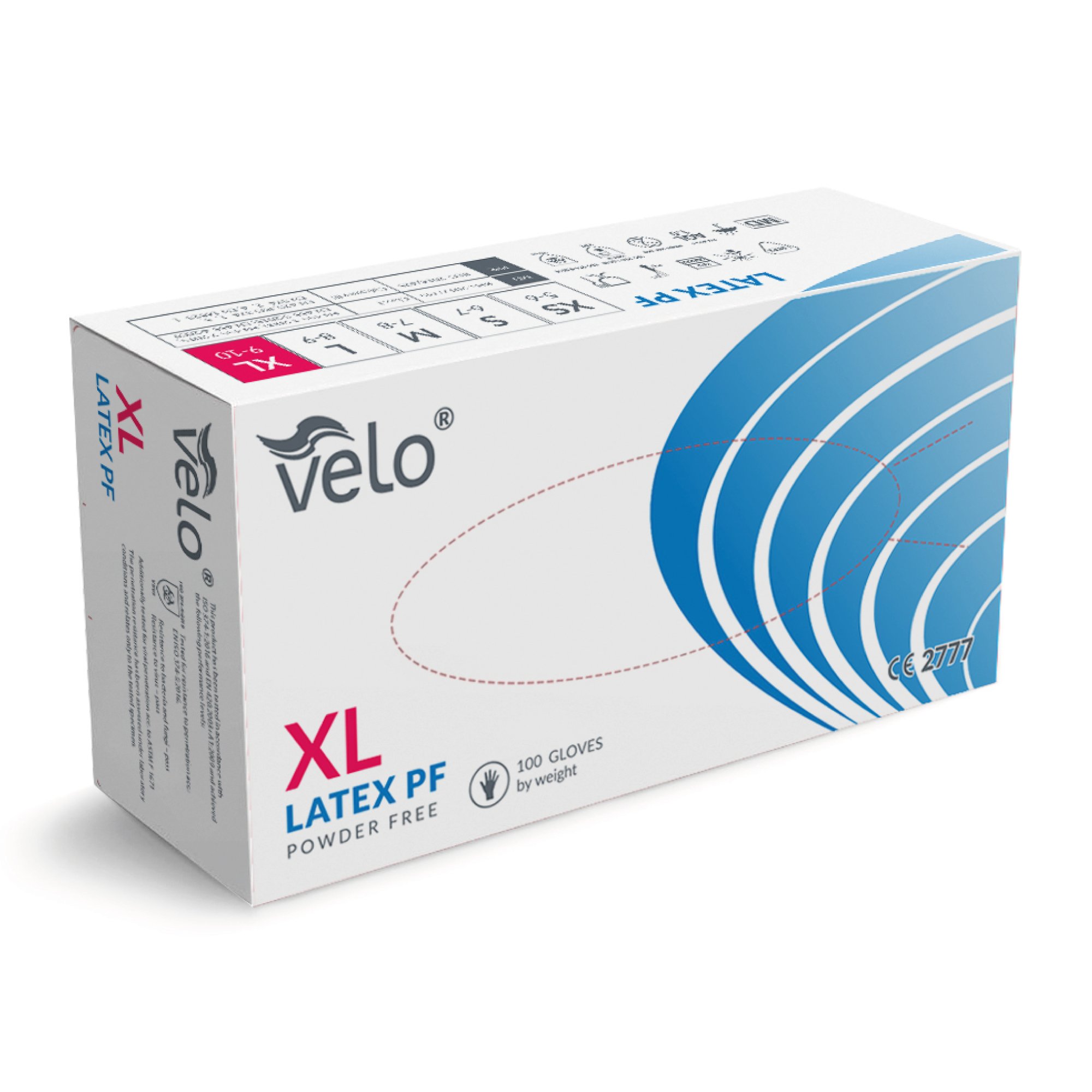Rękawice lateksowe bezpudrowe VELO , rozmiar XL, 100 szt.