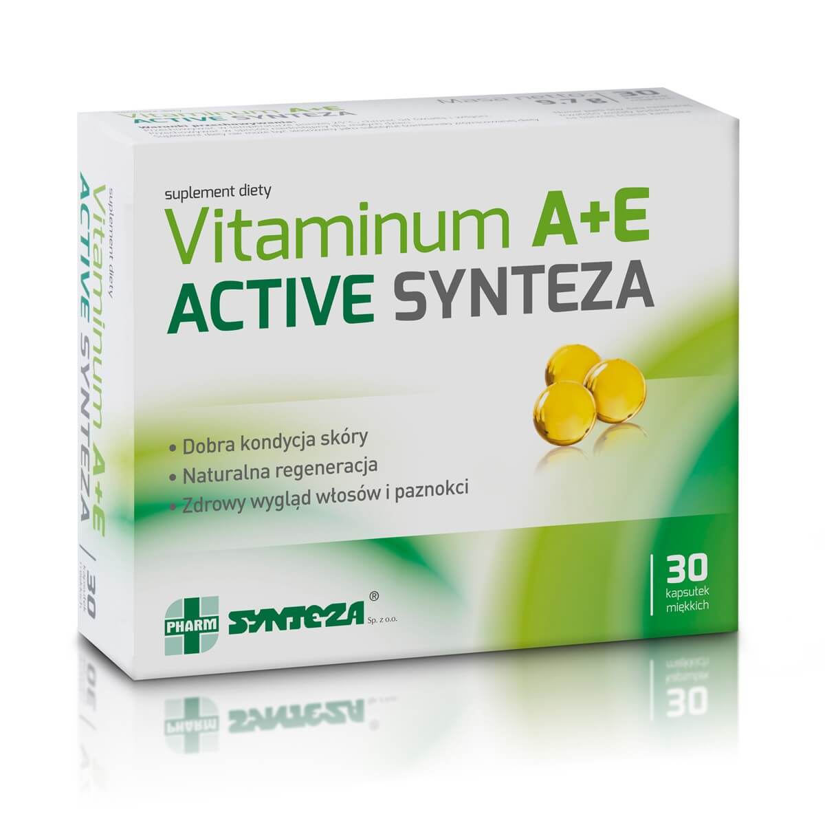 SYNTEZA Vitaminum A+E Active Synteza, kapsułki ze składnikami wspierającymi wygląd włosów, skóry i paznokci, 30 szt. — Składniki i ocena