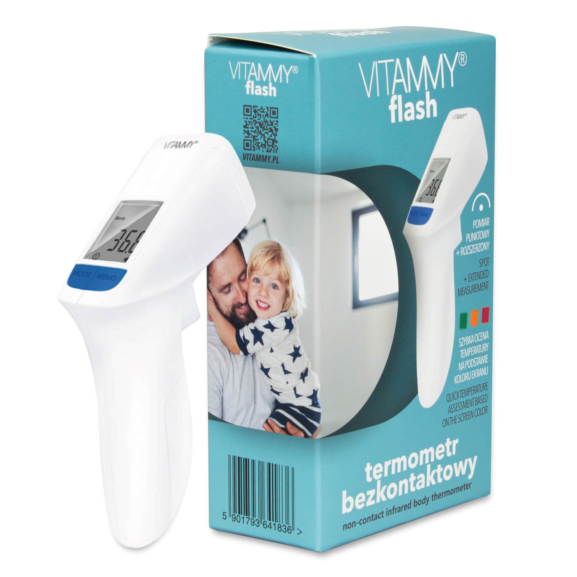 Vitammy Flash Termometr Bezdotykowy, do pomiaru temperatury ciała w warunkach domowych, 1 szt.