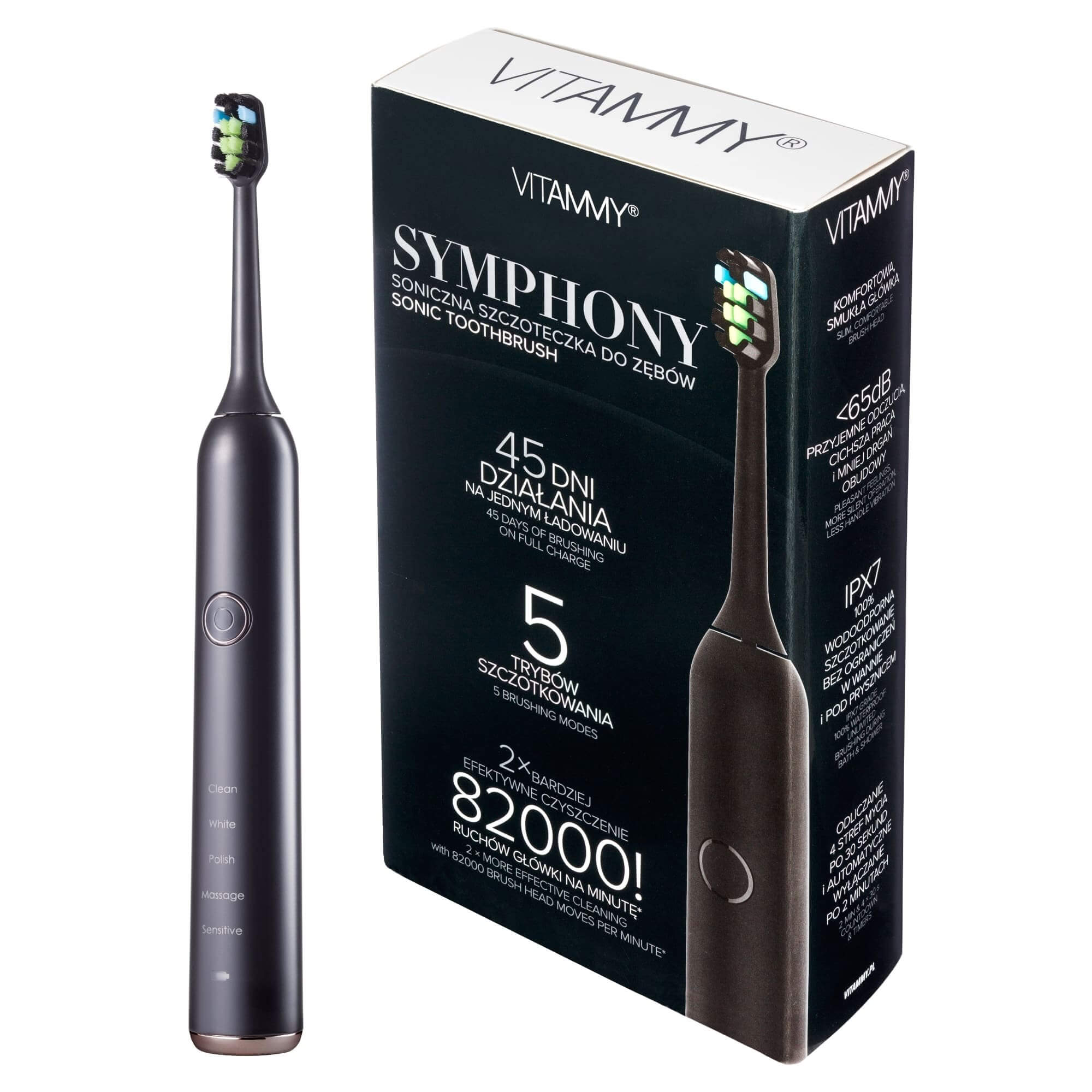 Vitammy Symphony Black Szczoteczka Soniczna, kolor czarny, 1 szt.