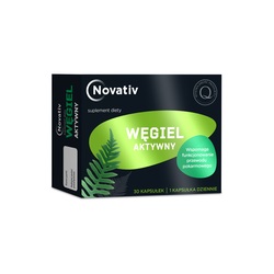 Novativ Węgiel Aktywny, kapsułki z węglem aktywowanym i ekstraktem z mięty pieprzowej, 30 szt.